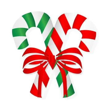Two striped candy sticks with a red bow. Christmas sweets. Vector illustratio Stock Illustration