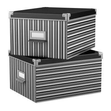 Two stripped office cardboard boxes isolated on white background Illustrazione stock