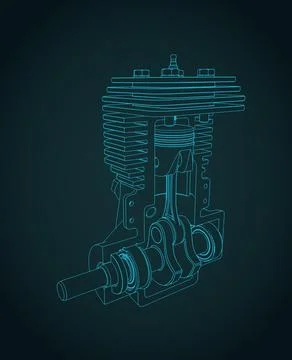 Two-stroke engine blueprint Stock Illustration