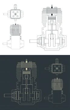 Two-stroke engine blueprints Stock Illustration
