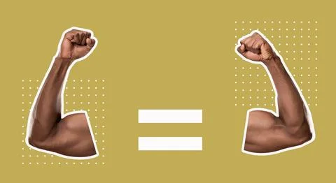 Two strong arms flexing against neutral background, symbolizing equality, pow Stock Photos