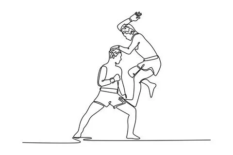 Two strong muay thai fighter fight with elbow beat to opponent イラスト素材