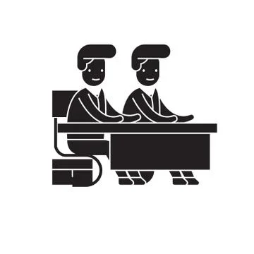 Two students at the desk black vector concept icon. Two students at the desk Stock Illustration