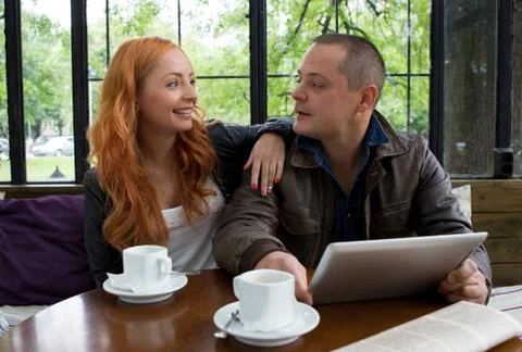 Two students drinking coffee Foto stock