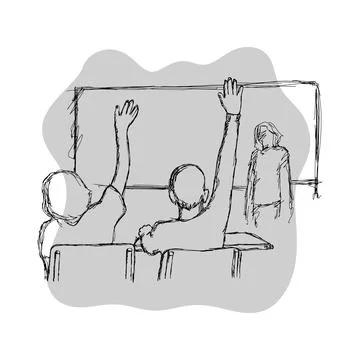 Two students raising their hands in class for an answer vector illustration s Stock Illustration