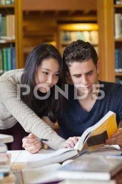 Two students studying in a library Stock Photos