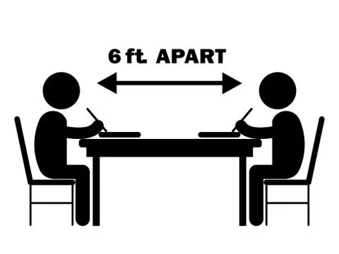 Two Students Studying Writing Desk 6 ft. Apart. Illustration depicting social Ilustração Stock