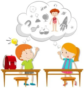 Two students thinking about schoolwork Illustrazione stock
