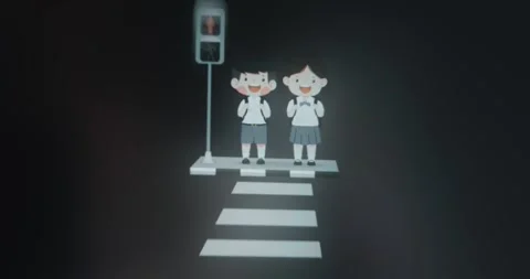 Two students waiting at a crosswalk for the pedestrian traffic light to change Stock Footage 314011560