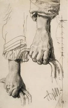 Two Studies of a Right Hand. Adolph von Menzel (Germany, Breslau, 1815-1905.. Stock Illustration