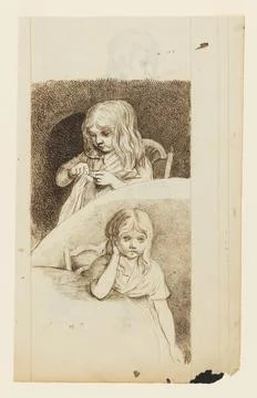 Two Studies of a Young Girl (possibly Louise-Reine Guffroy)(recto); A Study.. Stock Photos
