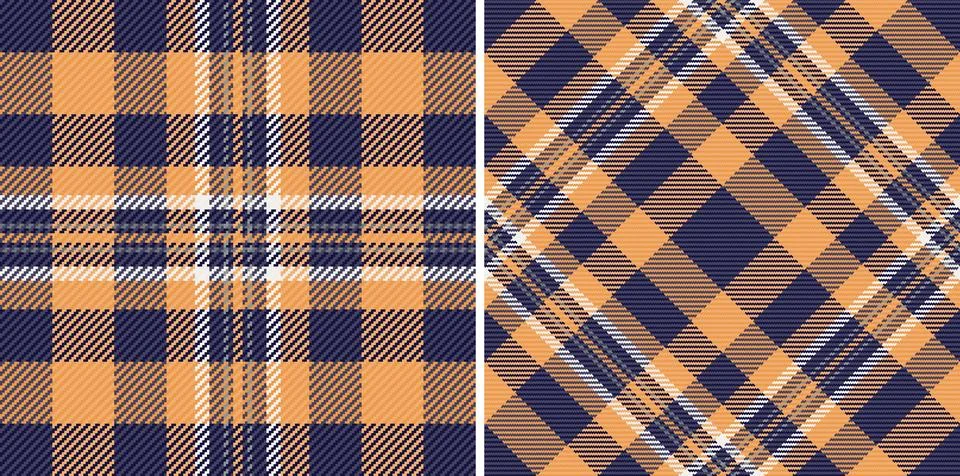Two stylish plaid patterns featuring a warm, orange hue and deep blue, evokin Illustrazione stock