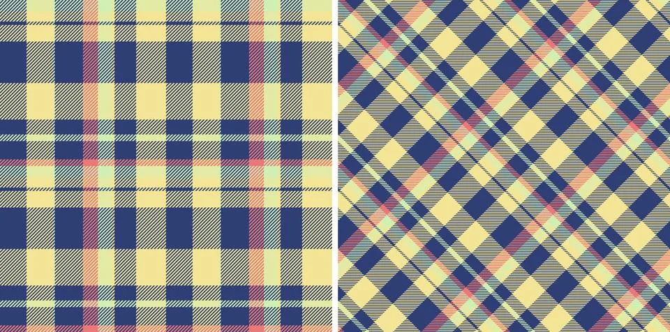 Two stylish plaid patterns in pastel yellow, navy, and coral. Perfect for tex Stockillustratie