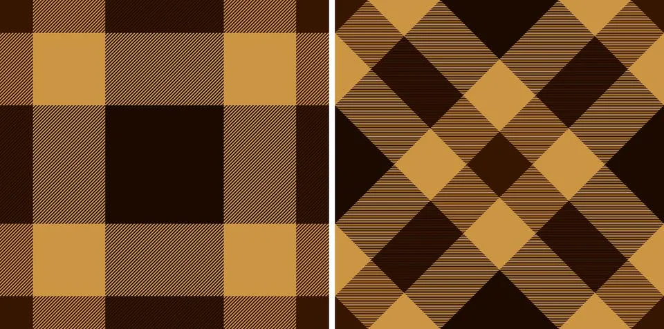Two stylish plaid patterns in rich brown and gold tones. Perfect for autumnal Stock Illustration