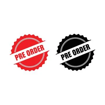 Two stylish pre order badges with red and black color variations isolated o.. Stock Illustration
