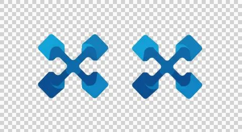 Two stylized blue geometric shapes resembling interconnected x marks or arr.. Stockillustratie