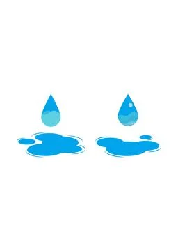 Two Stylized Blue Water Drops Falling Into Liquid Puddles Stock Illustration