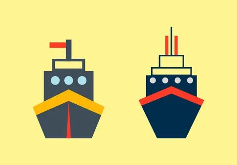 Two stylized cruise ships side by side with cruise ship flat design boat icon Stock Illustration