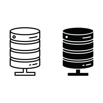 Two stylized database servers icons side by side with horizontal stripes an.. Illustrazione stock