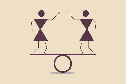 Two stylized figures balance on a seesaw. Stock Illustration