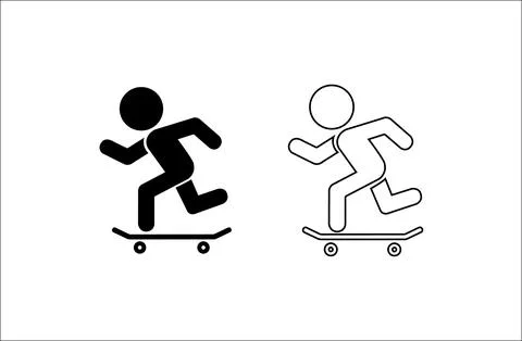 Two stylized figures in silhouette riding skateboards in motion Ilustração Stock