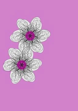 Two stylized flowers with swirling lines on pink background Stock Illustration