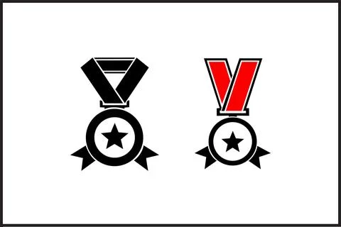Two stylized medal icons, one black and one red Stock Illustration