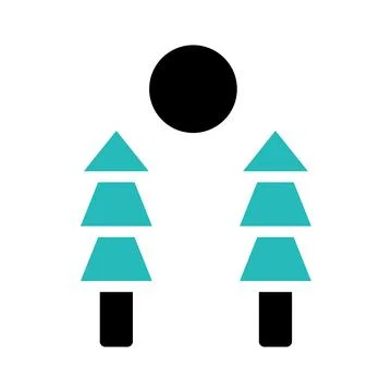 Two stylized pine trees with a sun. Nature, forest, environment icon. Stock Illustration