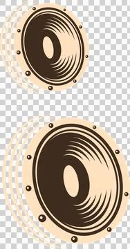 Two stylized speaker cones are emitting sound waves in flat design, transparent イラスト素材