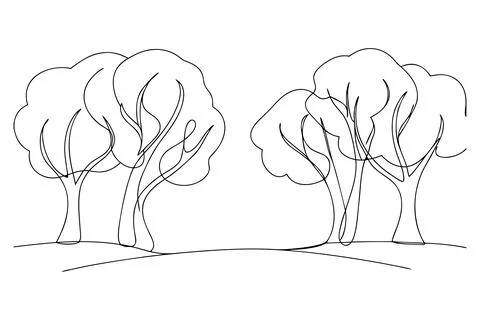 Two stylized trees with flowing branches and leaves Stock-Illustration