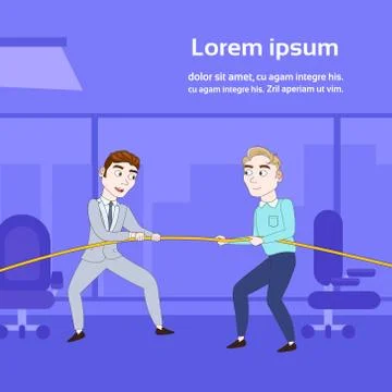Two Successful Business Man Pulling Rope In Office Competition Concept 스톡 일러스트