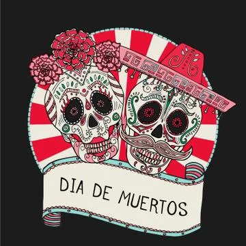 Two sugar skulls vector illustration for Day of the Dead Stock Illustration