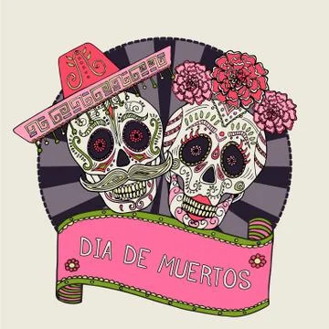 Two sugar skulls vector illustration for Day of the Dead Stock Illustration