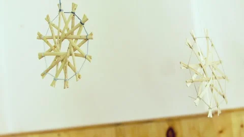 Two Sun or Snowflake Decors from Dried Reeds Stock Footage 257973270