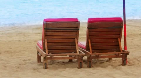 Two sunbed on beach Stock Footage 12175230