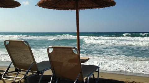 Two Sunbeds on a Beach Stock-Footage 45186365