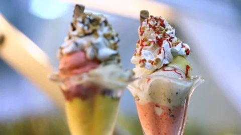 Two sundae cups, rack focus Stock Footage 122065673