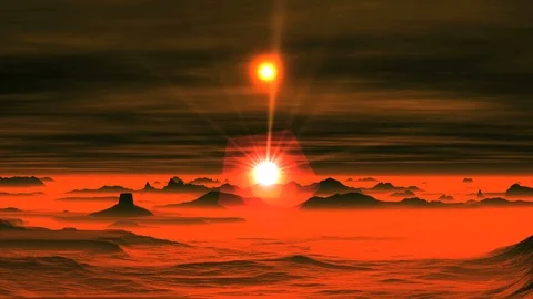 Two Suns over Alien Planet Stock Footage 91934899