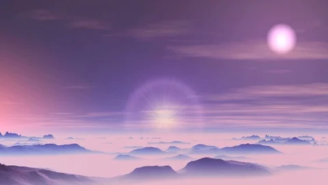 Two Suns, Sunset on Alien Planet Stock Footage 92201155