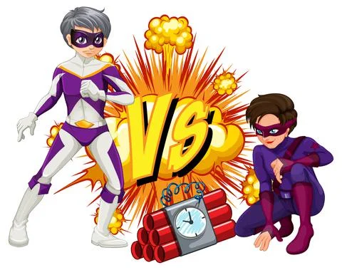 Two superheroes fighting each other 스톡 일러스트
