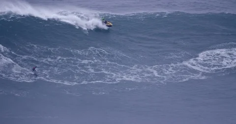 Two Surfers On Breaking Ocean Wave 2 Stock Footage 76492004