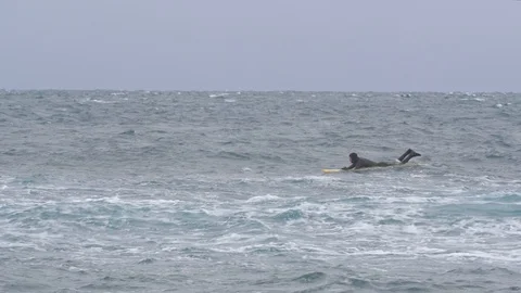 Two surfers try to catch a wave in the Pacific ocean 006 Stock Footage 124779422