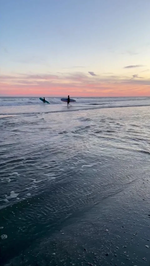 Two Surfers Waking At Sunset Stock Footage 254477173