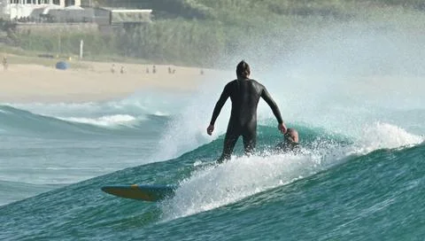 Two surfers on the waves near Ferrol, Spain (6) , 14/08/2025 Stock Photos