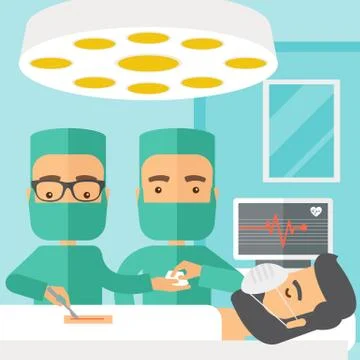 Two surgeons looking over a patient in an operating room Stock Illustration