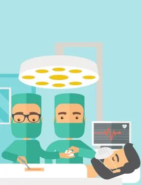 Two surgeons looking over a patient in an operating room Stock Illustration