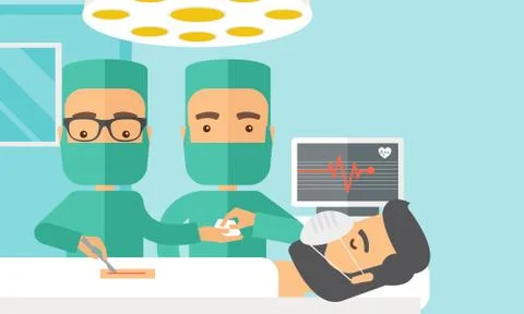 Two surgeons looking over a patient in an operating room Stock Illustration