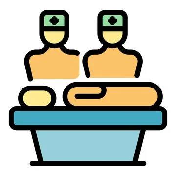 Two surgeons preparing patient for surgery on operating table Stock Illustration