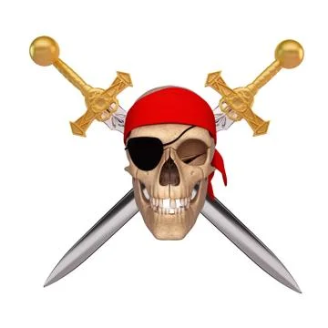 Two sward opposite direction with skull Ilustração Stock
