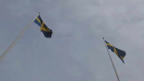 Two swedish flags swaying Stock Footage 122204940